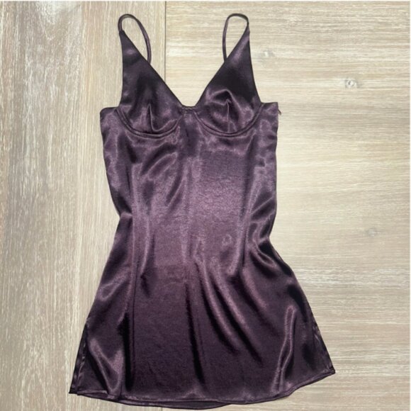 NWT Olivaceous Burgundy Purple Wine Satin Slip Dress Spaghetti Strap Small - Picture 1 of 13
